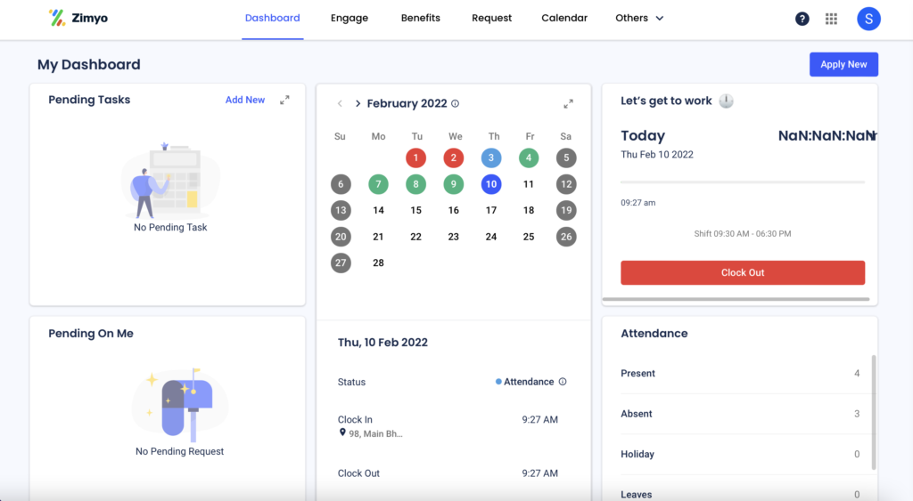 Zimyo HRMS dashboard