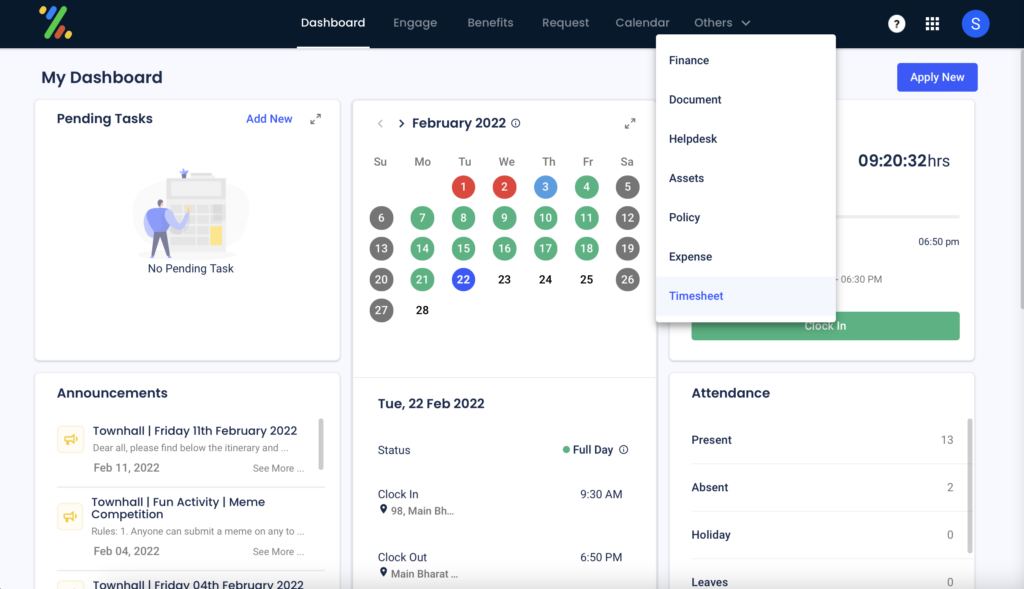 Zimyo HRMS Dashboard