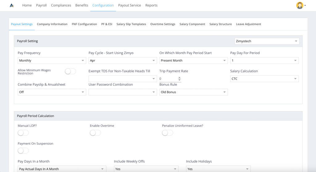 Payroll configuration options