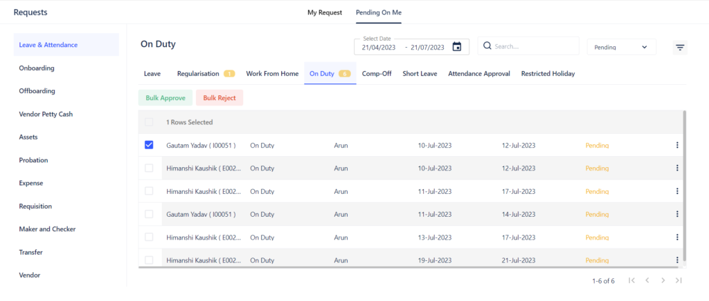 Bulk Accept request in Zimyo HRMS