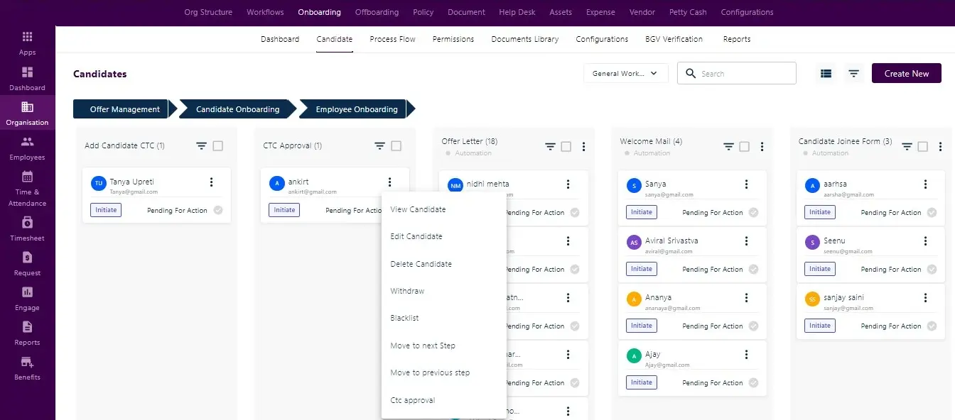 Candidate onboarding process