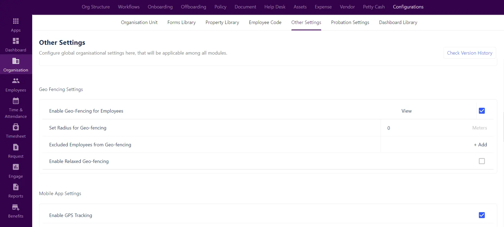 Geo Fencing Settings