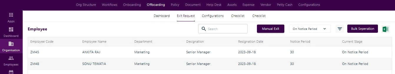 Offboarding employee list