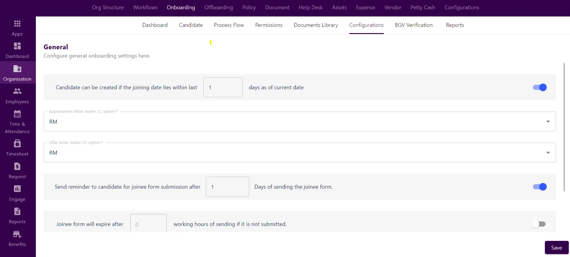 Onboarding Configuration