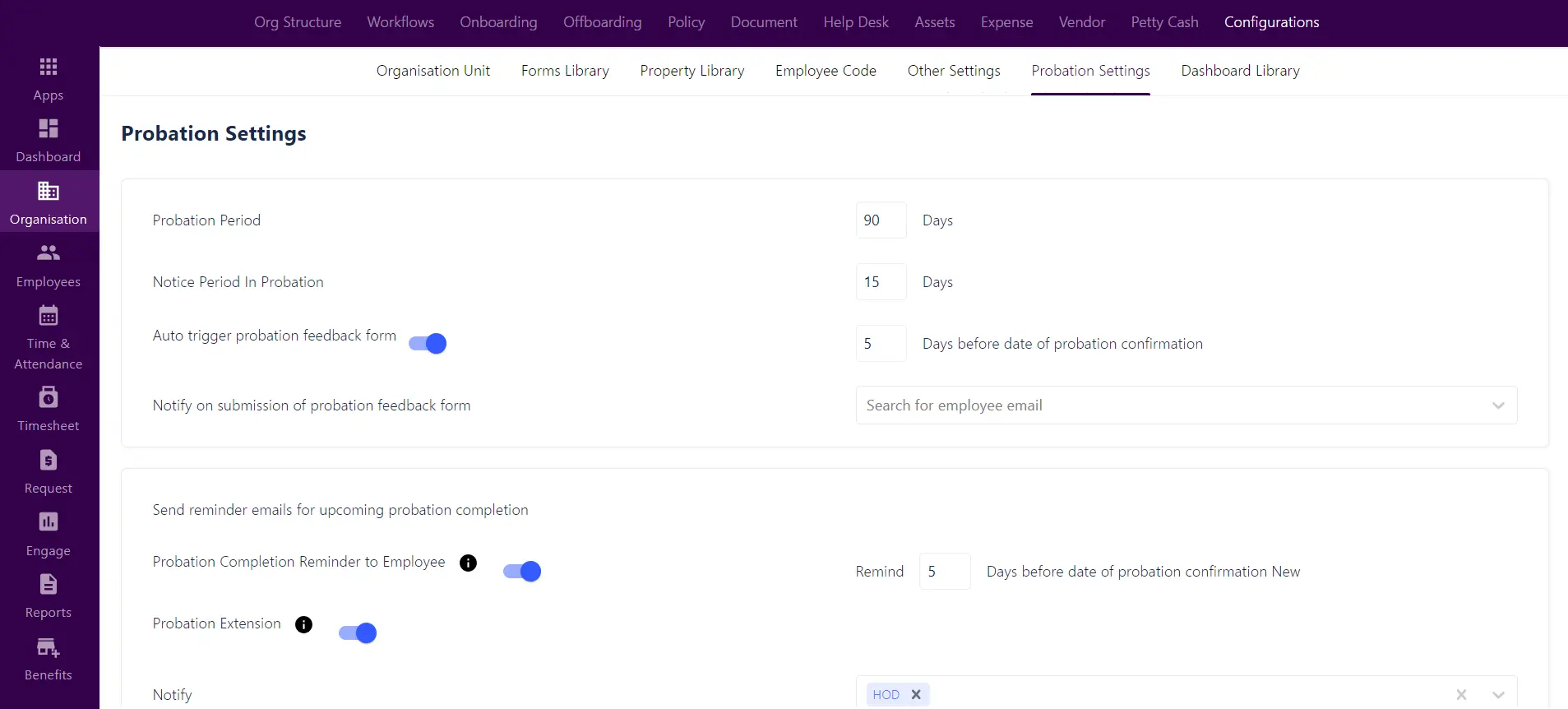 Probation Settings