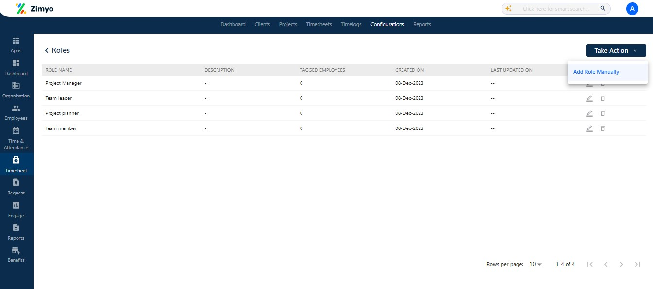 Create new role in Timesheet