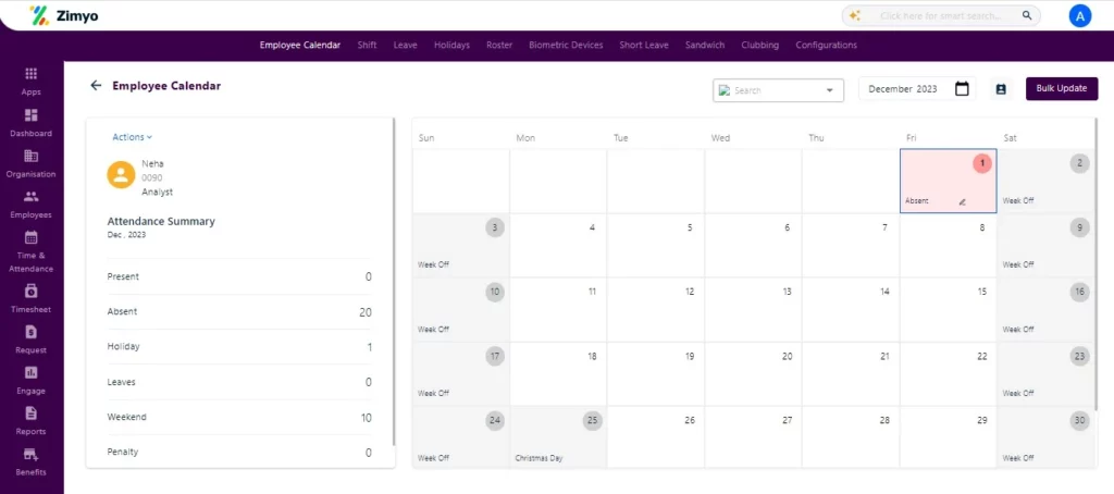 Individual Employee calendar